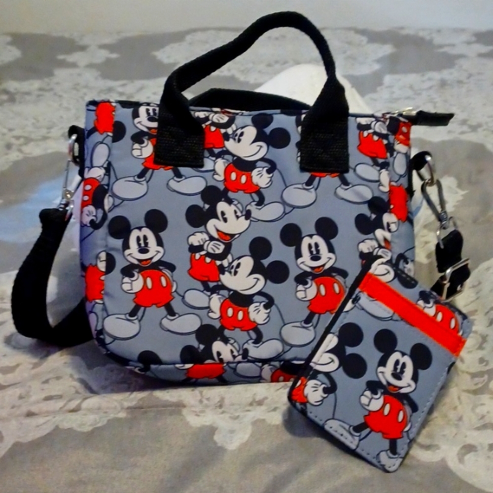 Mikey mouse print small tote with crossbody straps and wallet